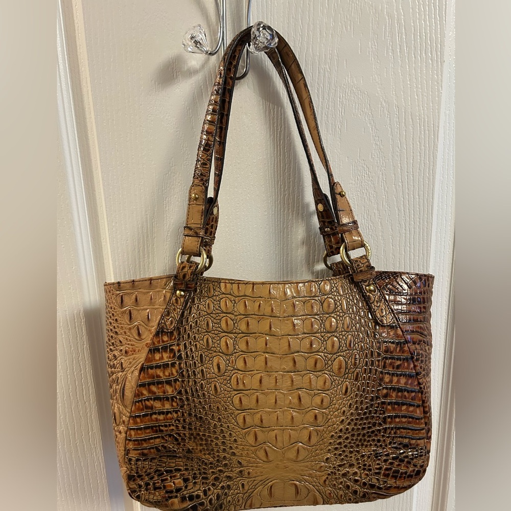 Brahmin Brown Crocodile Embossed Leather Tote - Picture 5 of 7
